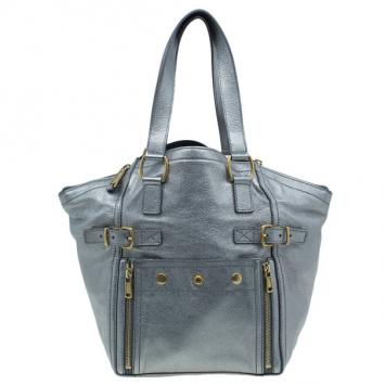 Saint Laurent Paris Metallic Silver Leather Downtown Shoulder Bag