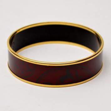 Hermes Printed Gold Plated Maroon Enamel Bangle