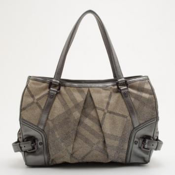 Pre Owned Burberry Gray Medium Shimmer Check Print Hobo