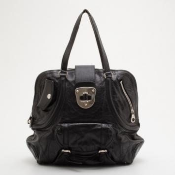Alexander McQueen Black Leather Flapper Satchel 