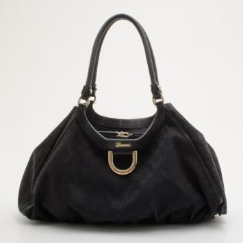 Gucci Black Canvas D-ring Hobo 