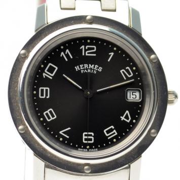 Hermes Clipper SS Black Ladies Wristwatch 