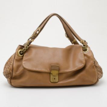 Bottega Veneta Brown Leather Flap Satchel 