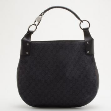 Gucci Black G Details Buckle Denim Canvas Medium Hobo