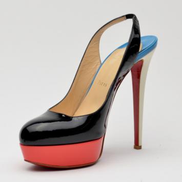 Christian Louboutin Lady Peep Sling Colorblock Platform Pumps Size 39