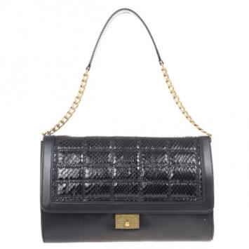 Jimmy Choo Black Leather and Python Cassie Shoulder Bag