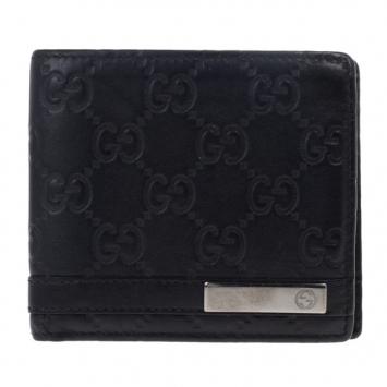 Pre Owned Gucci Black Leather Metal Bar Bi-Fold Wallet
