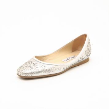 Jimmy Choo Silver Metallic Cut-out Ballerina Flats Size 37
