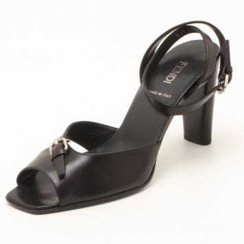 Fendi Black Leather Buckle Embellished High Heel Sandals Size 36.5