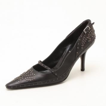 Fendi Black Embellished Leather Pointed Toe Pumps Size 38
