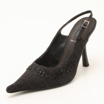 Fendi Black Embellished Zuchino Point Toe Sling Backs Size 35