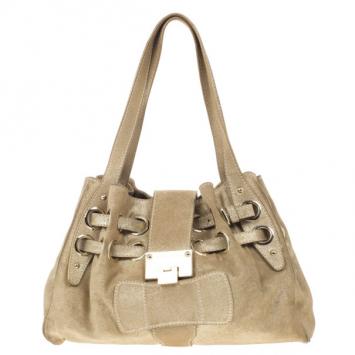 Jimmy Choo Metallic Gold Suede Ramona Tote Bag