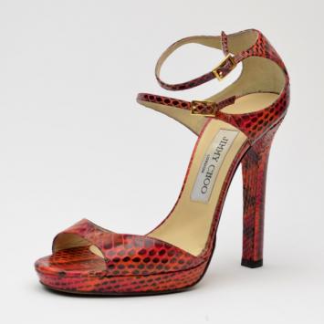 Jimmy Choo Red Watersnake High Heel Sandals Size 36.5