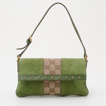 Gucci Monogram GG and Green Suede Pochette