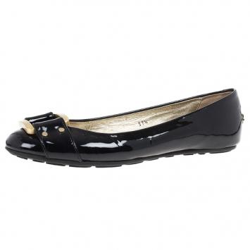 Jimmy Choo Black Patent Morse Ballet Flats Size 37.5