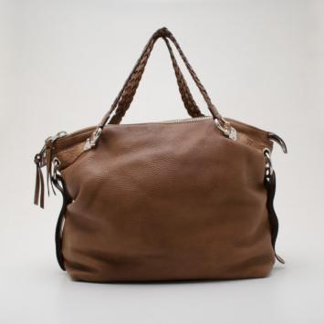 Gucci Brown Leather Braided Handle Tassel Tote