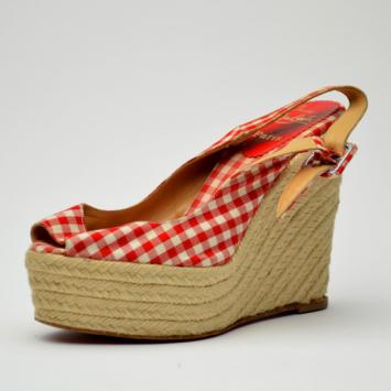 Christian Louboutin 'Menorca' Red Gingham Wedges Size 38