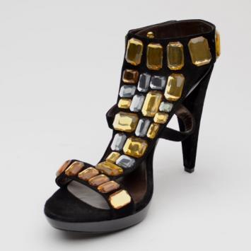 Roberto Cavalli Black Suede Jeweled Sandals Size 38