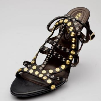 Roberto Cavalli Gold and Silver Leather Studded Sandals Size 37.5