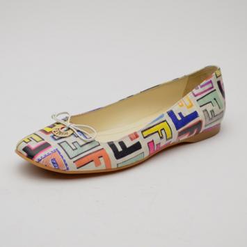 Fendi Multicolour Zucca Coated Canvas Logo Disc Ballerina Flats Size 40.5