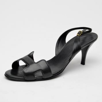 Hermes Black Leather Night Sandals Size 38