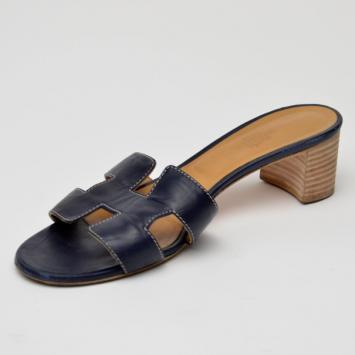 Hermes Navy Blue Oasis Sandals Size 38