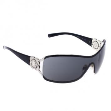 Chanel Vintage Black Camelia Shield Sunglasses