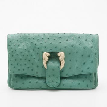Bvlgari Jade Green Ostrich Clutch Bag