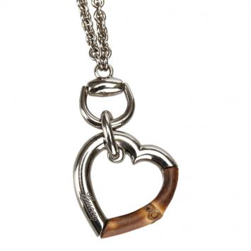 Pre Owned Gucci Bamboo Heart Sterling Silver Pendant Necklace