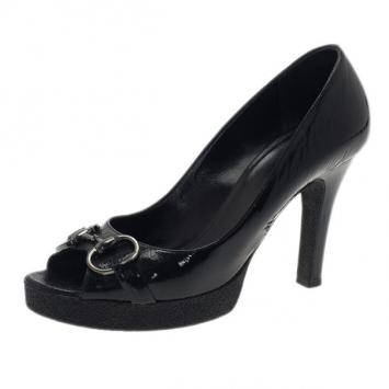 Gucci Black Patent Horsebit Platform Pumps Size 39