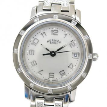 Hermes Clipper Diamond SS Shell Ladies Wristwatch
