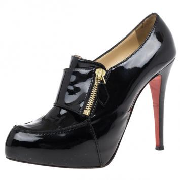 Christian Louboutin Black Patent Lapano Loafer Ankle Booties Size 38.5