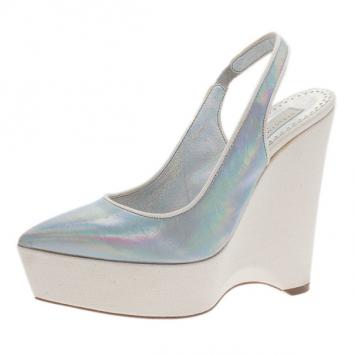 Stella McCartney Metallic Holographic Slingback Wedges Size 36