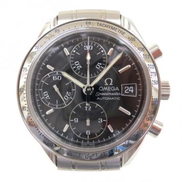 Pre Owned Omega Speedmaster Date SS Black Mens Wristwatch 