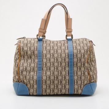 Carolina Herrera Monogram Canvas and Leather Boston