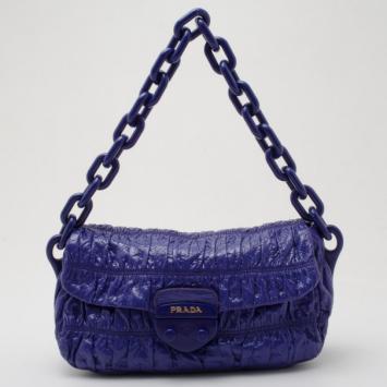 Prada Blue Patent Vernice Gaufre Flap Bag