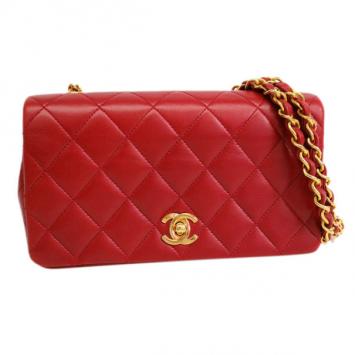 Chanel Red Lambskin Single Flap Shoulder Bag