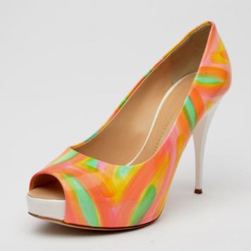 Giuseppe Zanotti Patent Painted Peep Toe Pumps Size 38.5