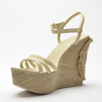 Tory Burch Elodie Textured Leather and Canvas Wedge Sandals Size 40