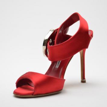 Manolo Blahnik Red Satin Buckled Sandals Size 38