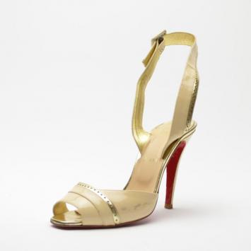 Christian Louboutin Gold Escatin Ankle Strap Sandals Size 37.5
