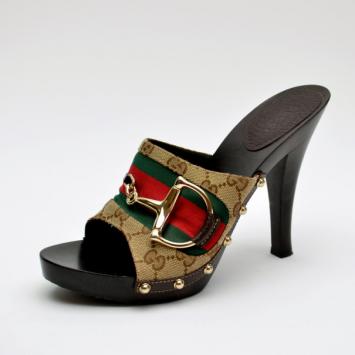 Gucci Monogram Icon Bit High Heel Clogs Size 39