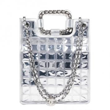 Chanel Silver Leather and Vinyl Ice Cube Tote