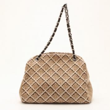Chanel Beige Patent Leather Woven Mademoiselle Bowler