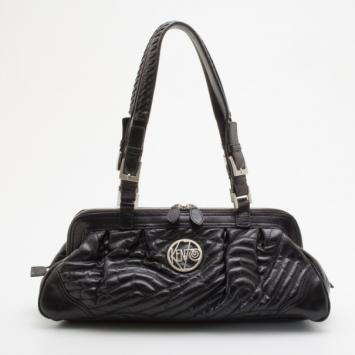 KENZO Black Leather Quilted Satchel