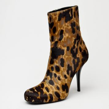 Balenciaga Leopard Printed Pony Hair Ankle Boots Size 39.5