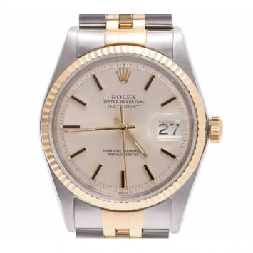 Pre Owned Rolex Silver 18K Yellow Gold and Stainless Steel Datejust Men's Wristwatch 34MM
