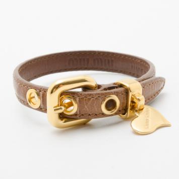 Miu Miu Leather Bracelet with Gold heart Charm