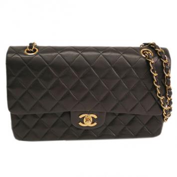 Chanel Vintage Black Quilted Lambskin Medium Classic Double Flap Shoulder Bag