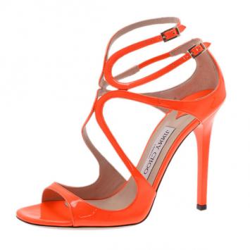 Jimmy Choo Orange Patent Leather Lance Strappy Sandals Size 37